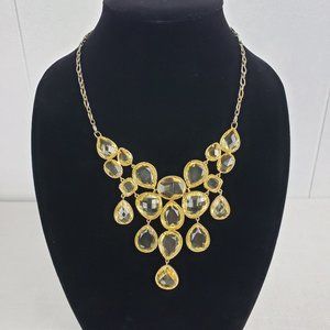 Clear Yellow Stone & Gold-Tone Bib Necklace